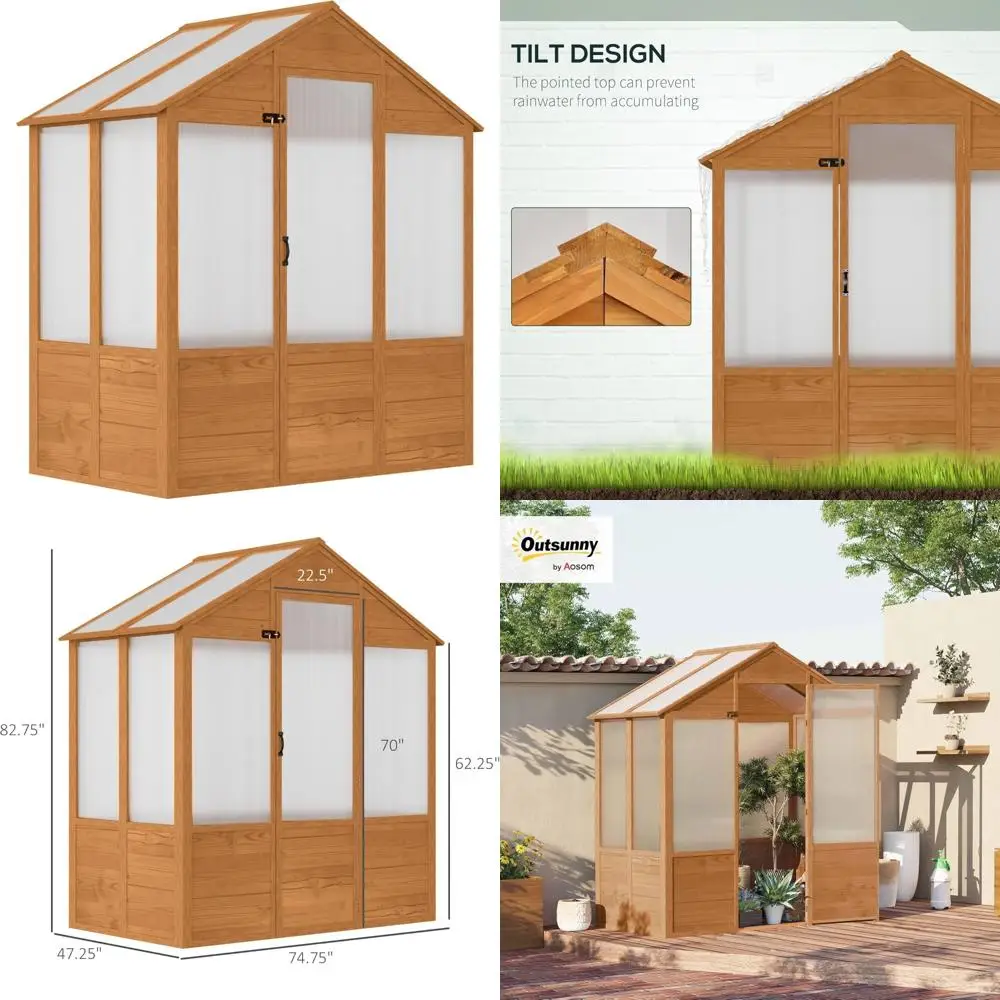 

Комплект теплицы из поликарбоната Walk-In: теплица для хобби 6x4x7 футов с запирающейся дверью и ветрозащитной деревянной рамой