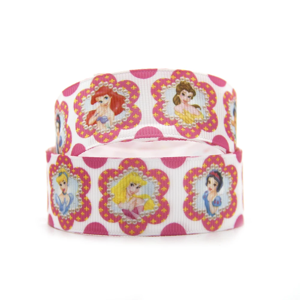 5Yard 22MM 25MM 38MM Disney Princesses Cartoon Character Printed Grosgrain Ribbon For Hairbows DIY Craft Supplies