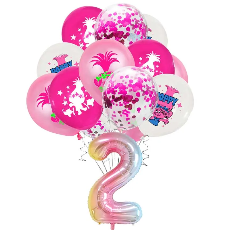 Princess Trolls Balloon Birthday Party Decoration 32inch Number Ballon Welcome Arch Room Home Decor Boy Gift Kid‘s Shower Toy