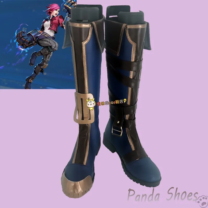 LOL Violet Cosplay Shoes Comic Anime Game League of Legends Cos Long Blue Boots Cosplay Costume Prop Shoes for Halloween Party