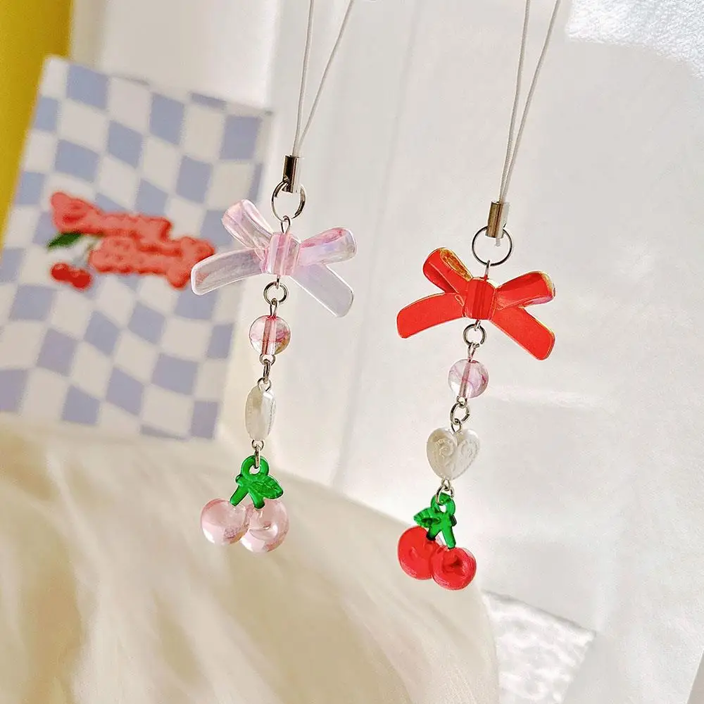 

INS Pink Red Cherry Strawberry Phone Strap Charm Landyard Keychain Keycord For Girl Korean Style Bag Camera Pendant Phone Case