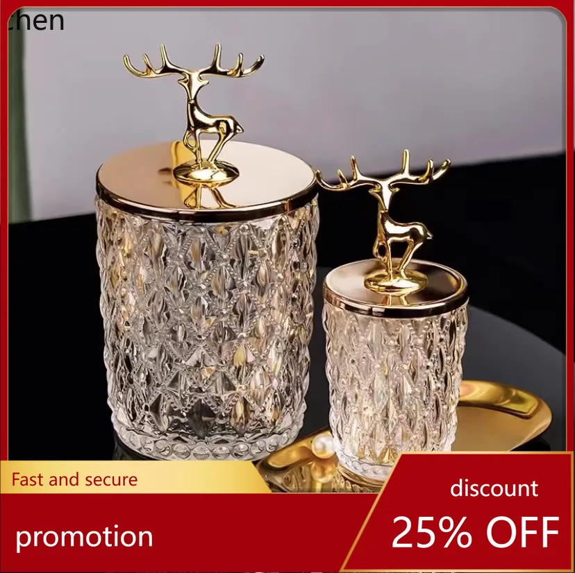 

ZML Simple Crystal Glass Ornament Modern Home Coffee Table Golden Deer Decorative Glass Vase