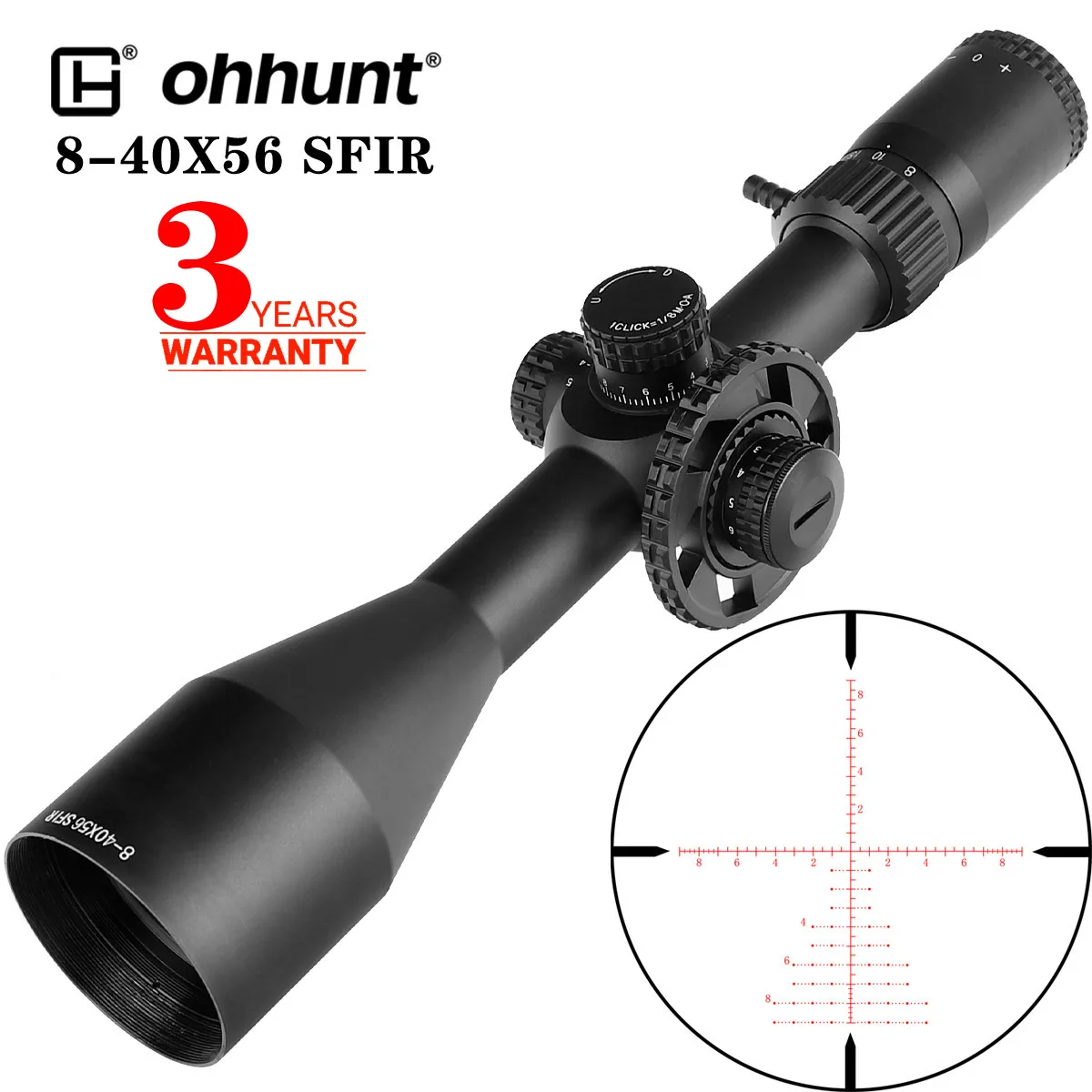 ohhunt LRS 8-40X56 SFIR Hunting Scope Side Parallax Glass Etched Reticle Lock Reset Scope