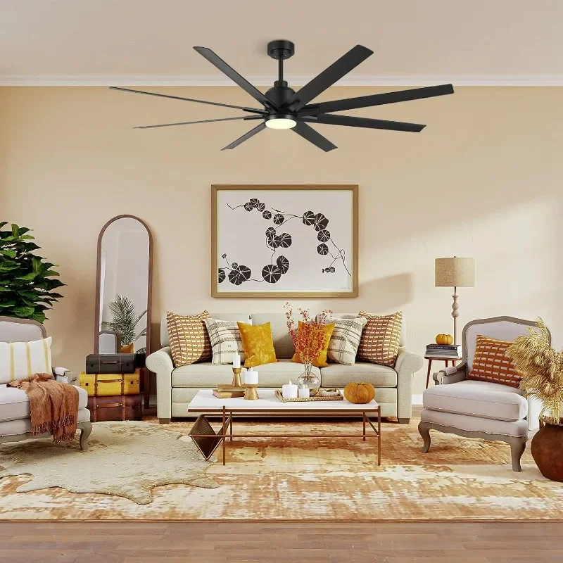 

CJOY 72 inch Large Ceiling Fans with Lights and Remote, Black Modern Ceiling Fan for Patio 8 Blades, 6-Speed Reversible DC Motor