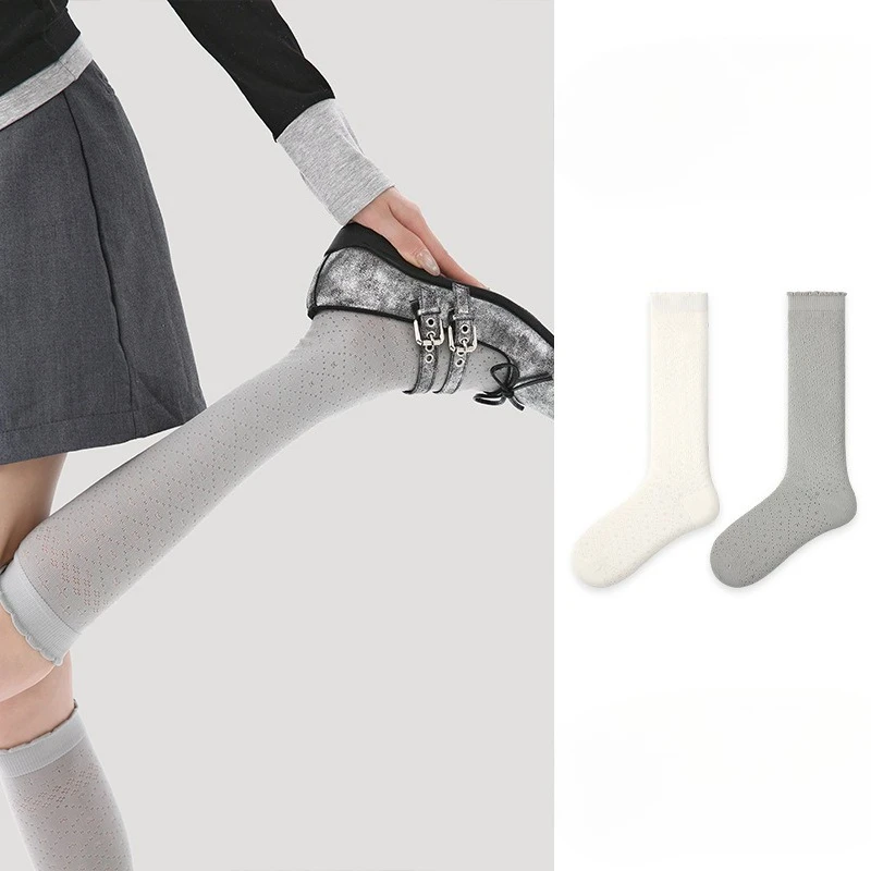 Women's Summer Lightweight Comfortable Cotton Socks, Mid-length Stockings for The Calves, Sun-protective Mid-length Stockings