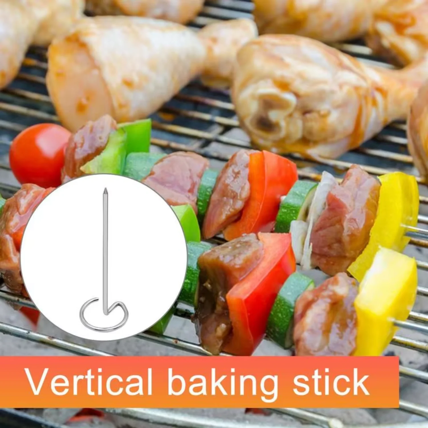 10 Pcs BBQ Kebab Sticks Outdoor Tools BBQ Skewers Barbecue Tool Vertical Design  Chicken Shrimp Grill Accessories