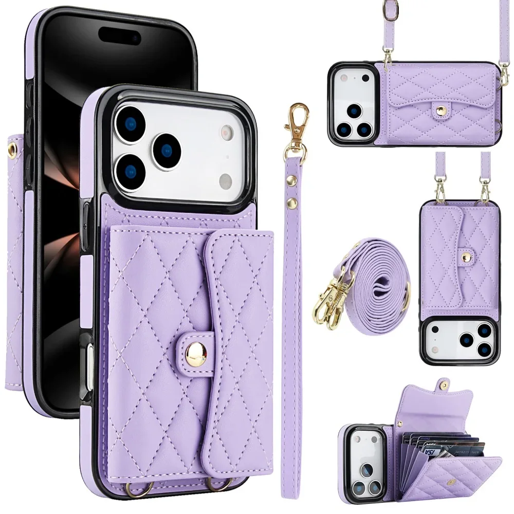 

Creative Phone Cover with Flip Wallet Case for iPhone 17 Air 16 15 14 Plus 13 12 11 Pro Max 7 8 Plus XR Xs Max with Wrist Rope