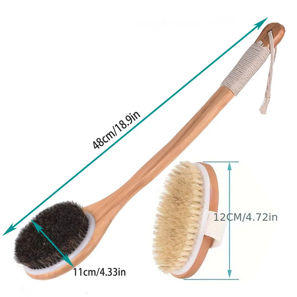 Bristle Horsehair Bath Brush Exfoliating Body Massage Brush Bristles Are Soft and Moderately Suitable for Men and Women