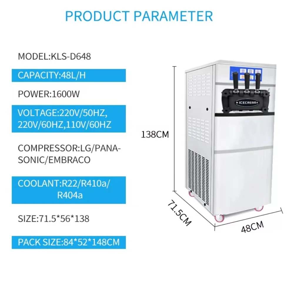 KLS-D648 Spare Parts on Ice Cream Maker/compressor/evaporator /sensor/handle/gears Box/ Compressor Soft Ice CREAM Machine