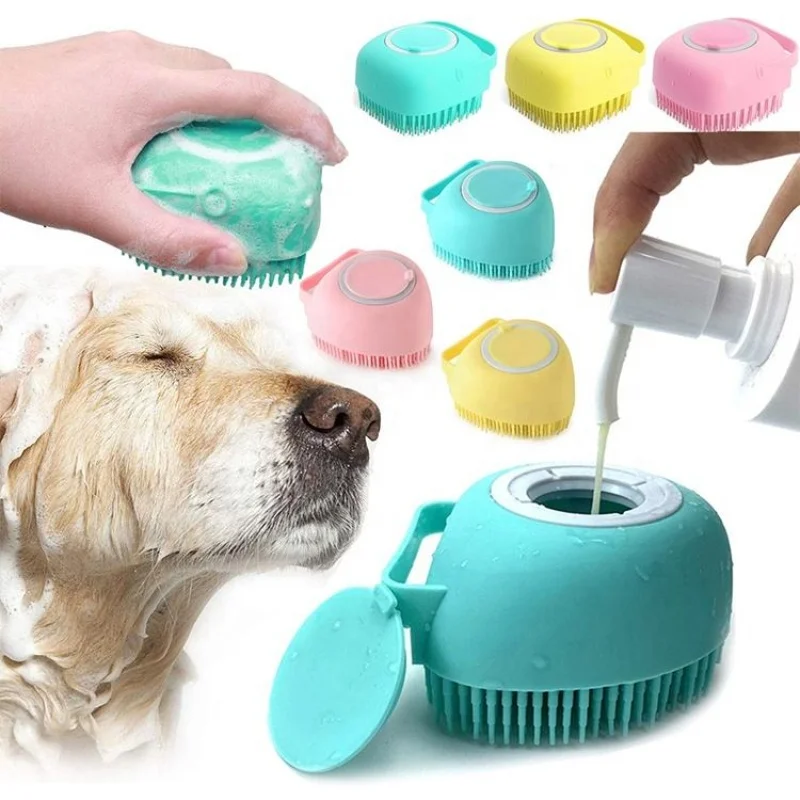 Silicone Pet Bath Massage Gloves with Shampoo Pouring Function Dog Grooming Brush Cat Bath Comb Cleaning Tool for Dog Bathing