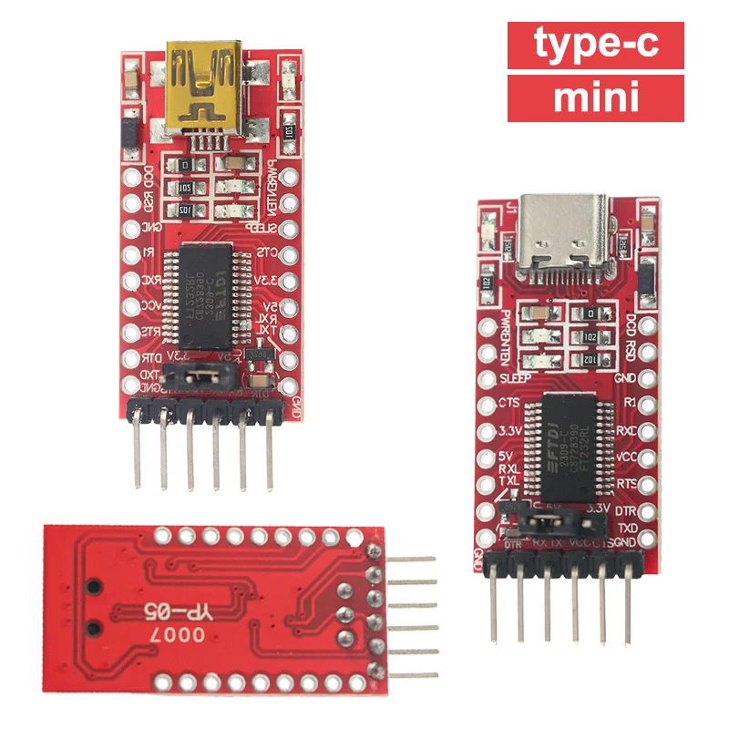 FT232RL USB To TTL Converter Module 3.3V/5V FTDI Chip Type-C/Mini FT232 USB TO TTL 232 for Arduino STM32