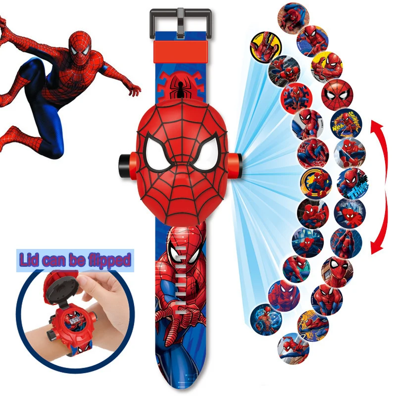 Spiderman Disney Marvel Hero Toys Watch 24 Stili Cartoon Pattern Proiezione Orologio da bambino per ragazzi Ragazze Display a LED Orologio digitale