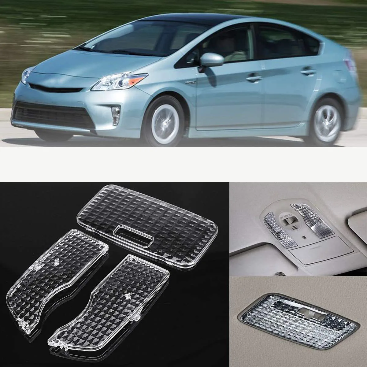 3Pcs Car Crystal Clear Interior Map Dome Light Reading Light Cover for Toyota Prius 2010 - 2015