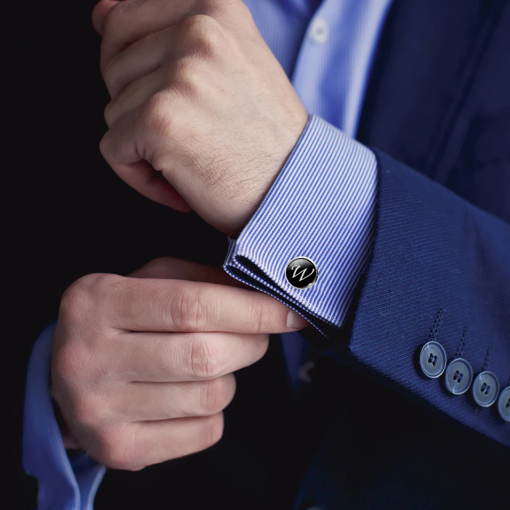 Cuff Links For Men Smooth Electroplating Design Easy Clean Sleeve Collar Button Accessories Decorative Round W Letter