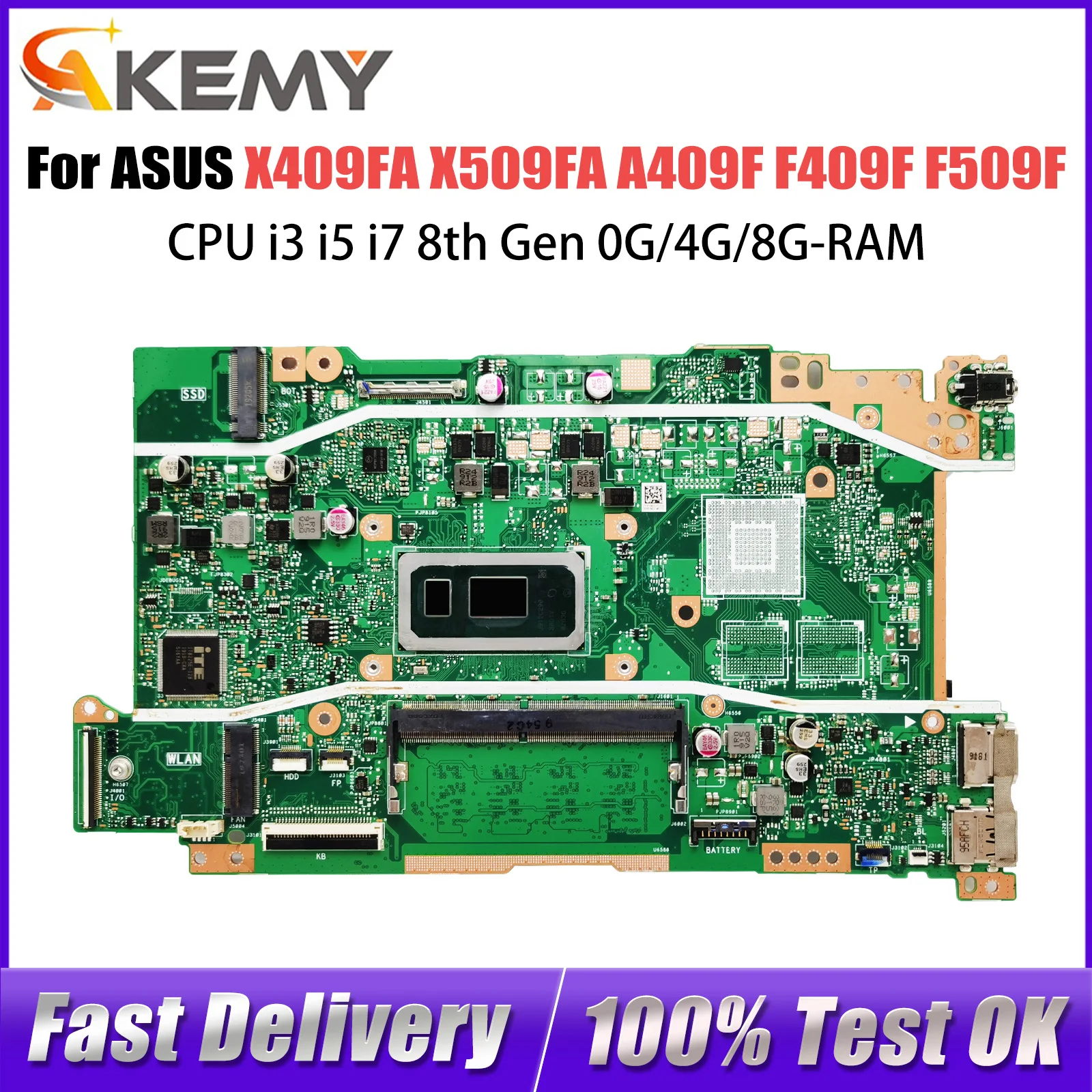 X409FA Mainboard For ASUS X509FA A409F F409F F509F A509F Laptop Motherboard CPU i3 i5 i7 8th Gen 0G/4G/8G-RAM