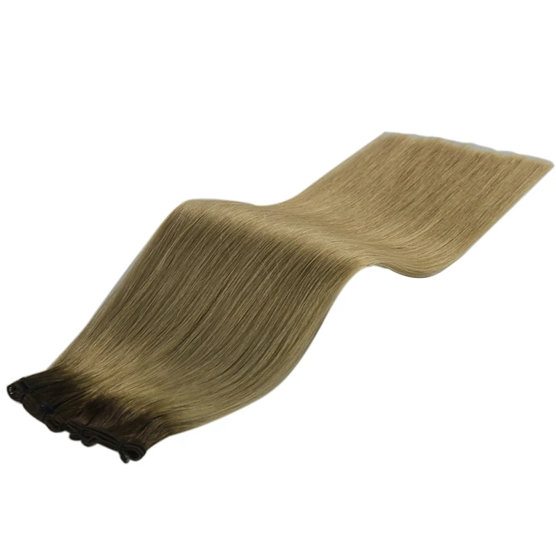 Europese Rechte Rauwe Maagd Haar Weven 14 "-24" Genie Human Hair Extensions Voor Vrouwen Blonde Ombre Kleur 100G Donor Inslag