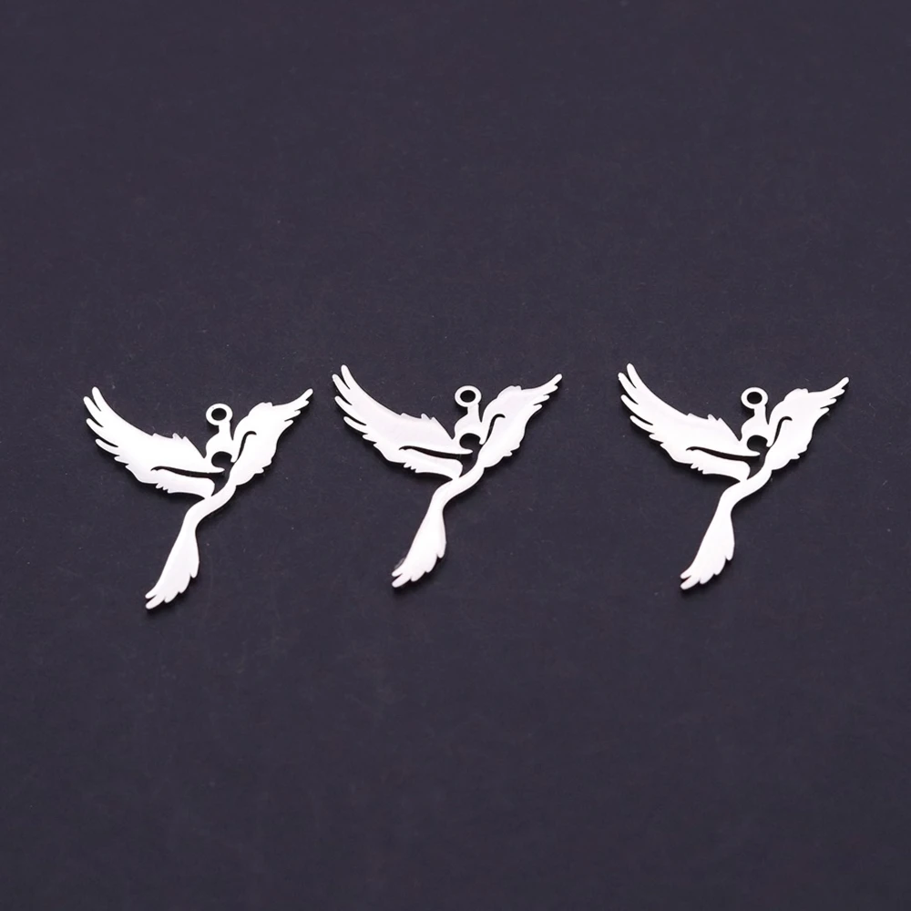 3pcs Fashion Flying Twin Phoenix Silhouette Charms DIY Craft Earrings Necklace Jewelry Making Myth Bird Stainless Steel Pendant