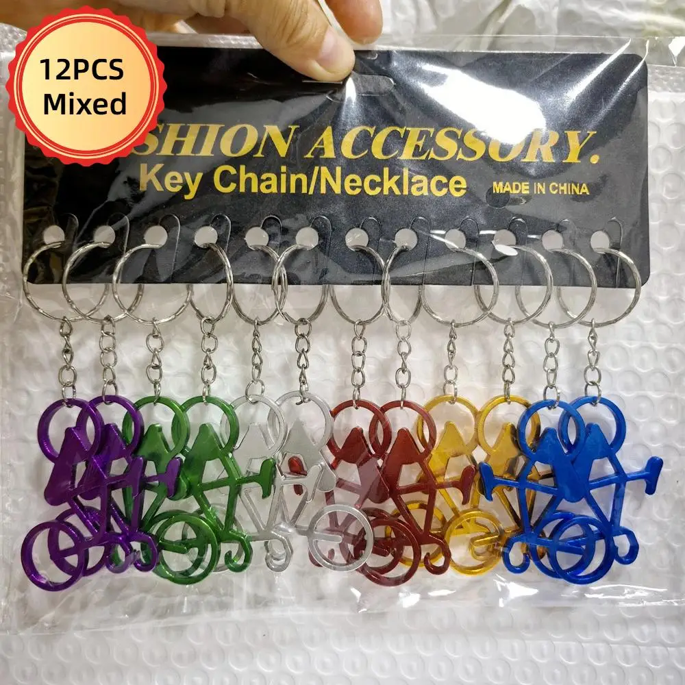 12pcs Mixed Colors Bicycle Key Chains Bike Keyring Bottle Wine Beer Opener Bar Tool Metal Keychains