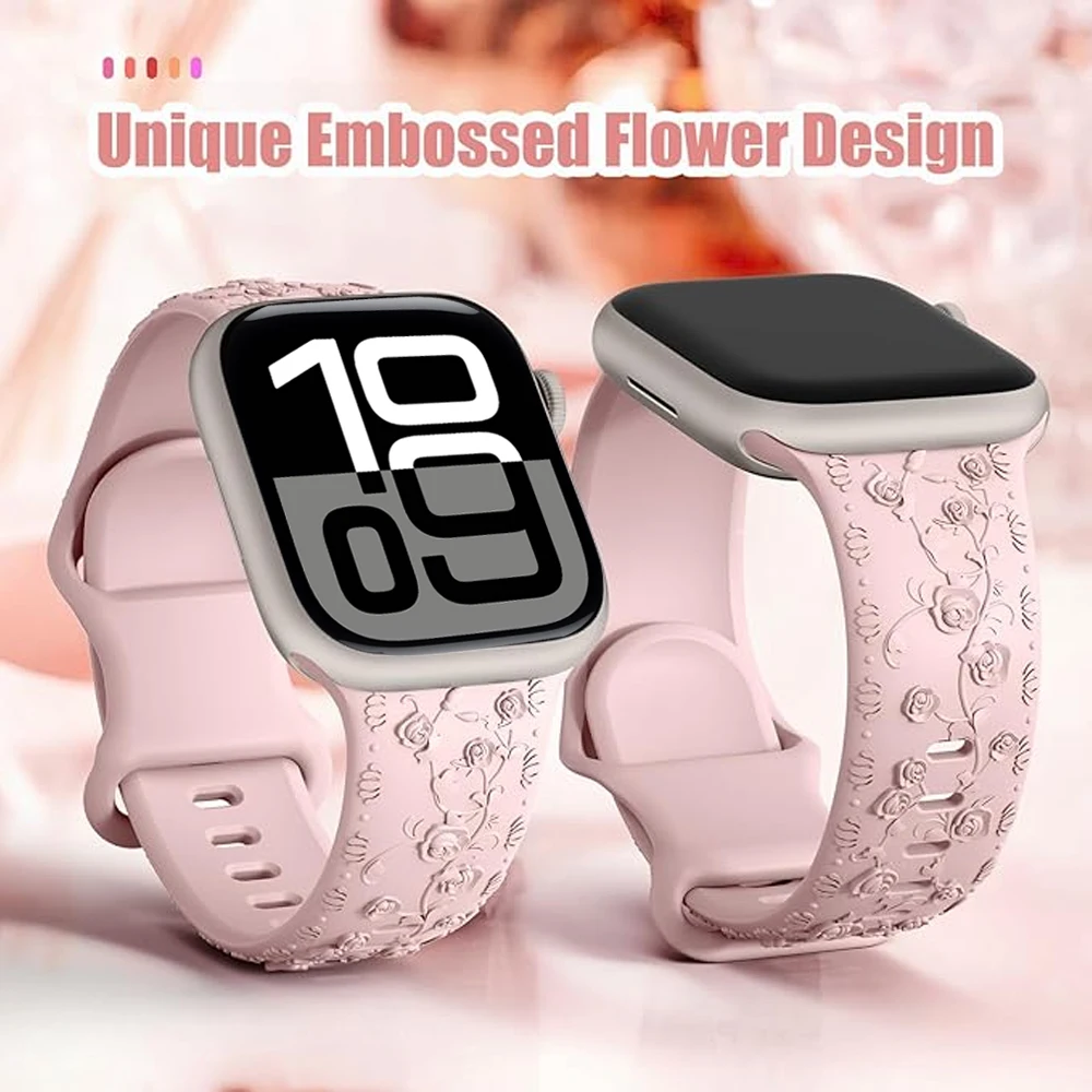 2 pack for Apple watch band 42mm 44mm 40mm 46mm 45 41mm 49mm Floral Engraved bracelet correa iWatch Series 10 8 7 6 9 SE ultra 2