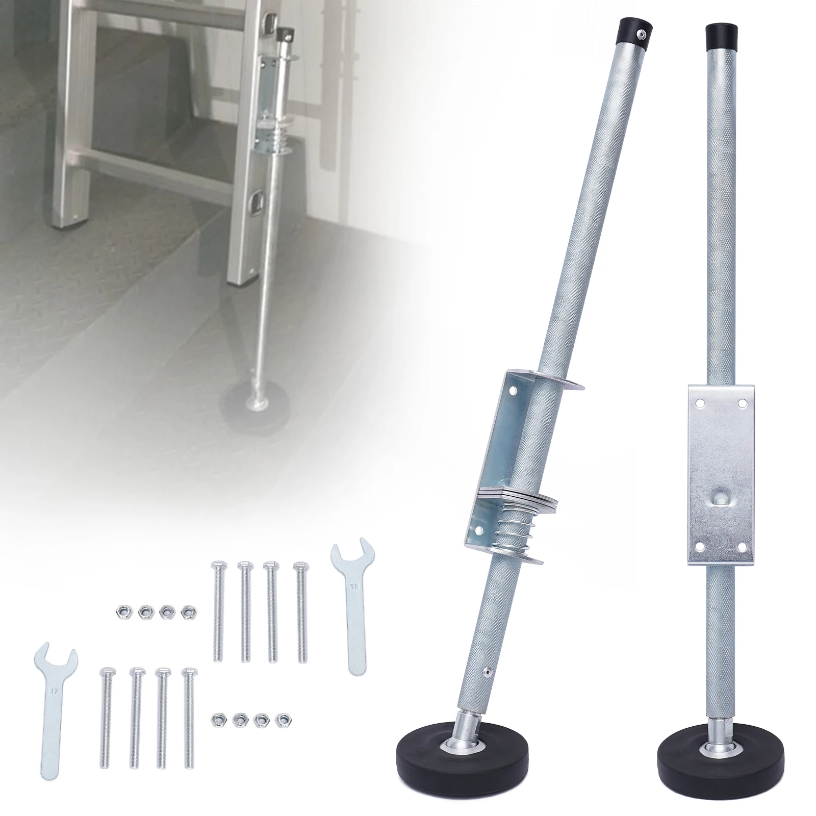 Ladder Leveler Pair W/ Feet Spanners Screws Nuts High Load-bearing Capacity Flexible Axis  Adjustable Height Highly Adaptable