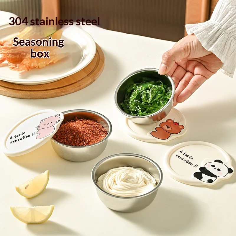 New 304 Stainless Steel Seasoning Box Camping Picnic Cartoon Sauce Packaging Seasoning Dish Children's Complementary Food Box