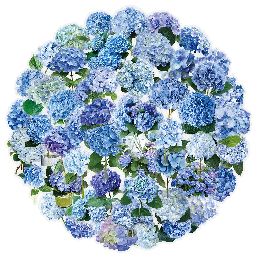 50PCS Hydrangea Graffiti PET Stickers Fresh Flower Plant Decoration Water Cup Notebook Stationery Decor Stickers