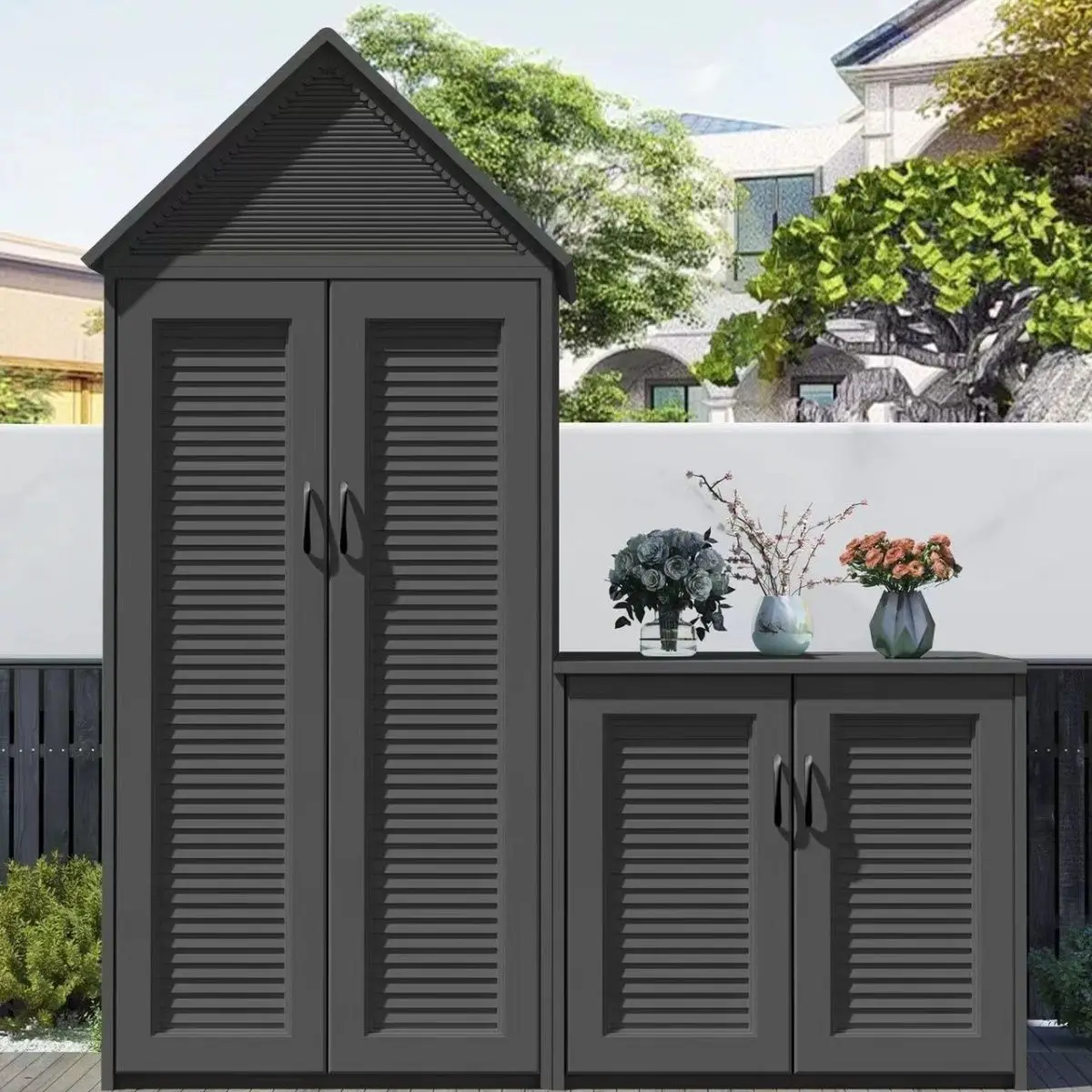 Aluminum Alloy Outdoor Storage Cabinet Waterproof Sunproof Garden Tool Box Large Capacity Patio Storage Chest for Courtyard Set