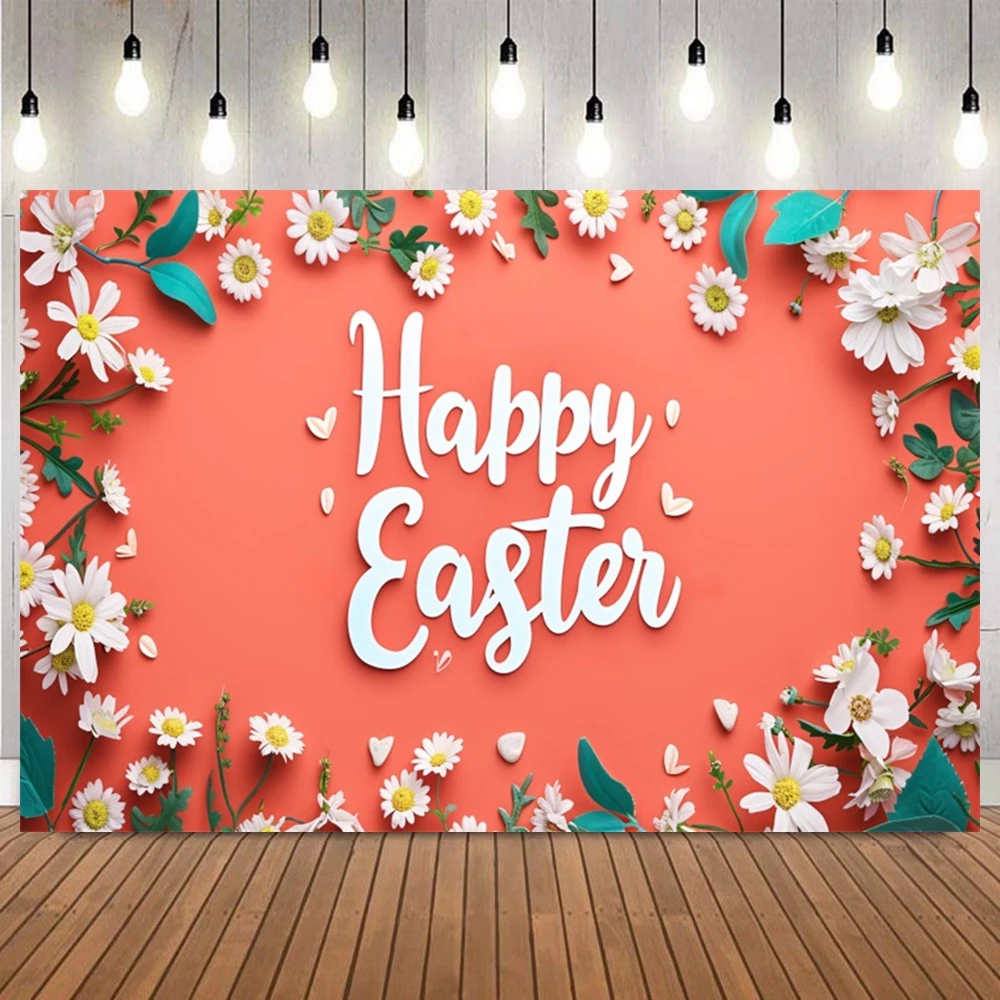 Happy Easter Day Spring Colorful Eggs Bunny Photography Background Baby Shower Portrait Birthday Party Home Decor Photo Backdrop