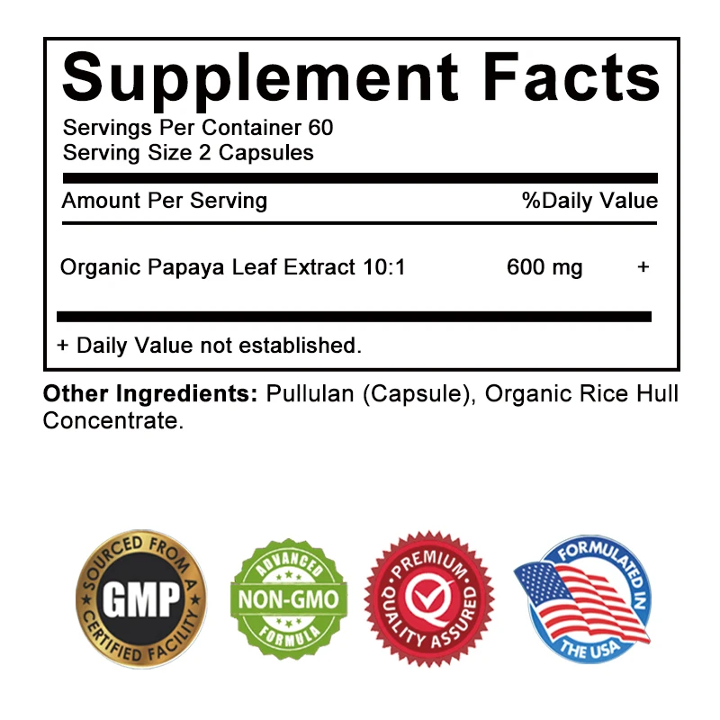 Papaya Leaf Extract Capsules - Improve The Digestive System, Promote Intestinal Health, and Maintain Platelet Health