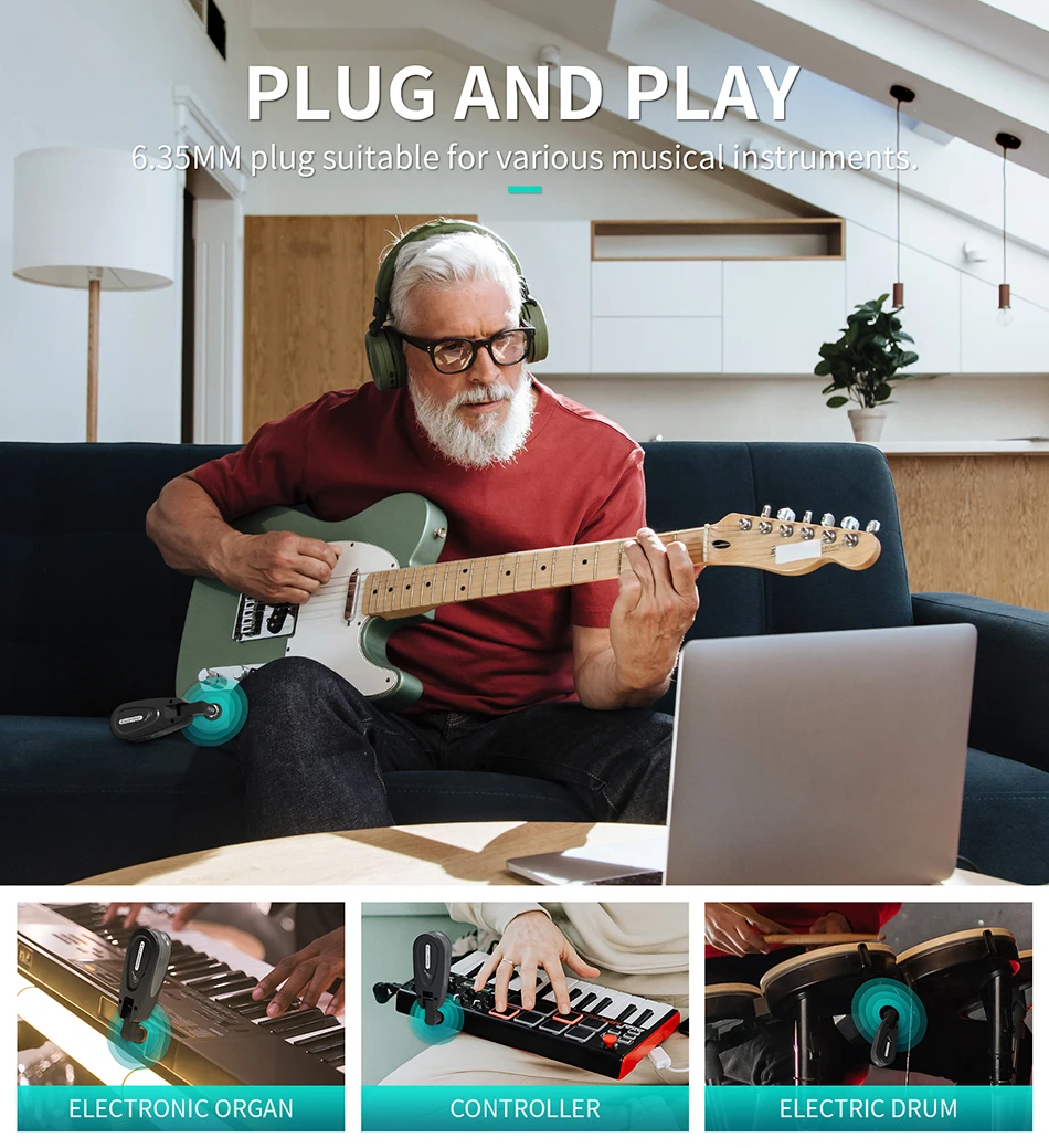 Dez itens TLF Xtuga JTSY23 Modelo Privado Bateria Recarregável Embutida UHF Guitarra Sistema Sem Fio Transmissor e Receptor