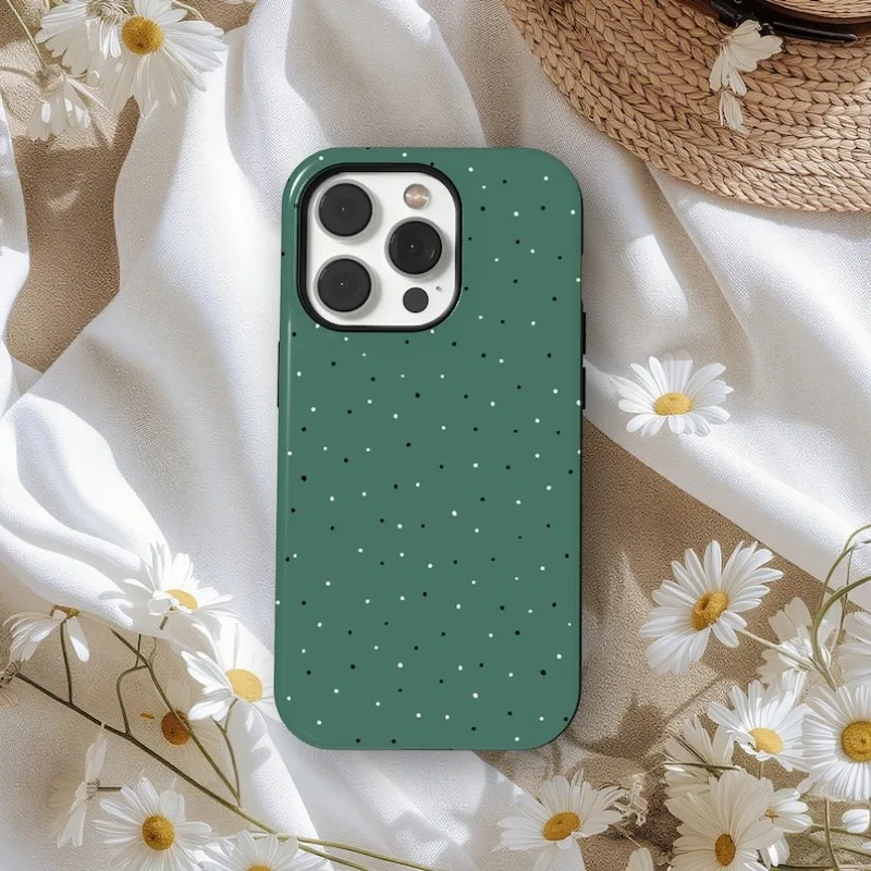 

Зеленый магнитный чехол для телефона в горошек для IPHONE 17, 16,15, 14, 13, 12, 11 PRO MAX Plus 16e, двухслойная задняя крышка из жесткого ТПУ