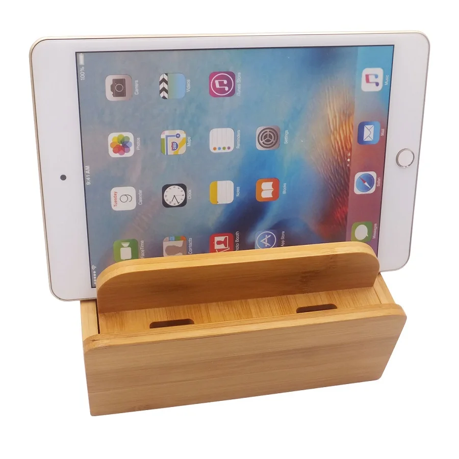 Bambushalter für iPhone, Ständer für Samsung, Handykabel, Ladestation, Docks, Organizer für Smartphones und Tablets, USB-Ladegerät – Detail 10