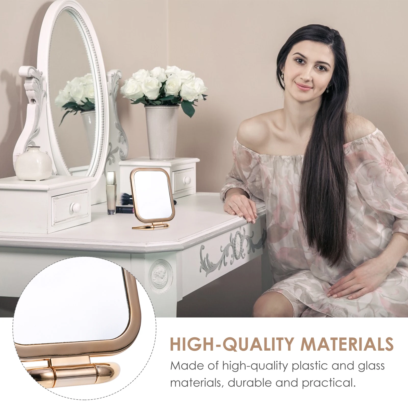 Espelho de maquiagem dupla face dobrável design ângulo ajustável vaidade mesa espelho de ampliação para maquiagem penteadeira quarto