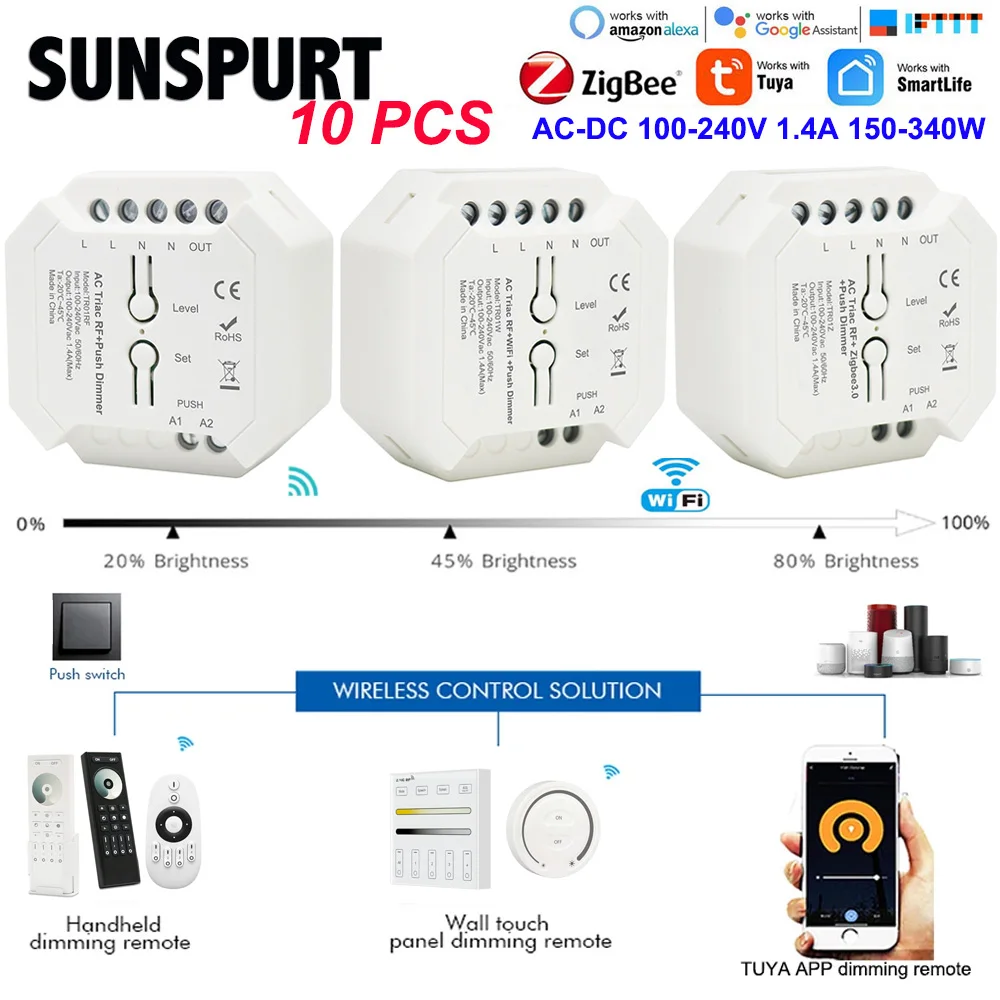 5Wifi LED ściemniacz Triac 220V 230V 110V AC Tuya Smart Life APP Alexa Echo Google Home Assistant Vioce RF2.4G ściemniacz z pilotem