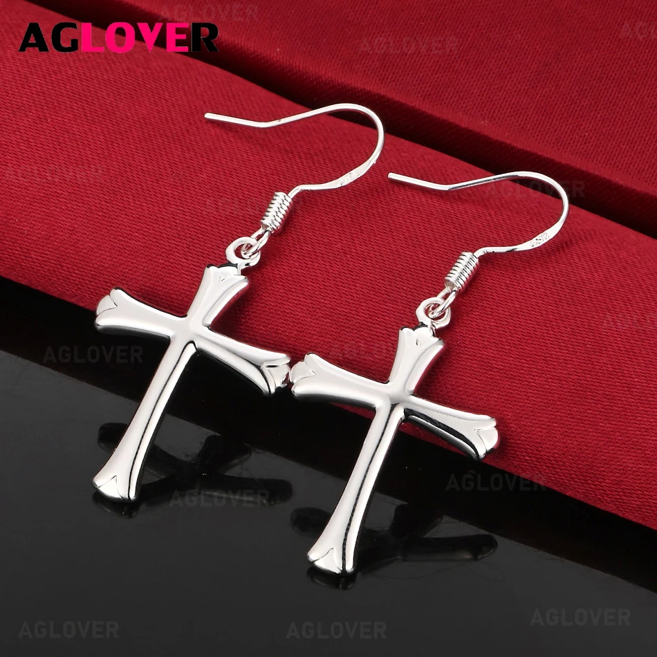 

AGLOVER 925 Sterling Silver Cross Earrings Personality Versatile Women's Party Wedding Jewelry