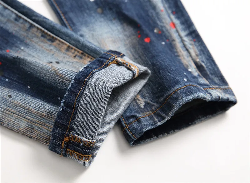 starbags dsq 1048 new Men's skinny Skinny jeans Ripped Fabric Non-stretch Paint Splash vintage blue jeans