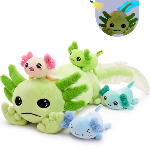 Axolotl Plush Toy with 4 Babies, 31.5" Cute Axolotl Stuffed Animals Luminous Salamander Plushies Soft Large Pillow