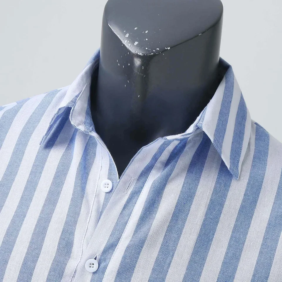 Elegant Roll-Up Sleeves Men'S Plaid Shirt Mens Fashion Casual Striped Linen Lapel Long Sleeve Shirt Top Blouse рубашка