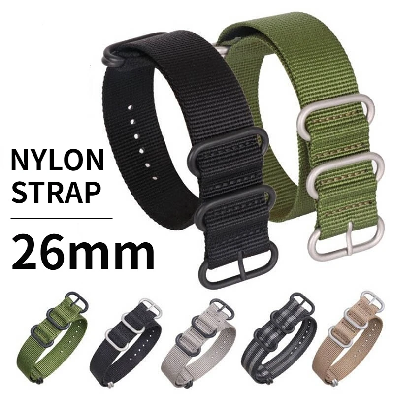 26mm Nylon Strap Striped Canvas Watch Strap Fabric Watchband One Piece Watch Accessories Bracelet Nylon Wrist Band 26mm