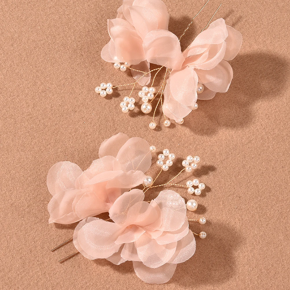 

2pcs U Shaped Fork Pearl Flower Anti-Slip Hairpin For Women Girls Long Thick Wedding Bridal Hair Stick Hairpin Fork Hair