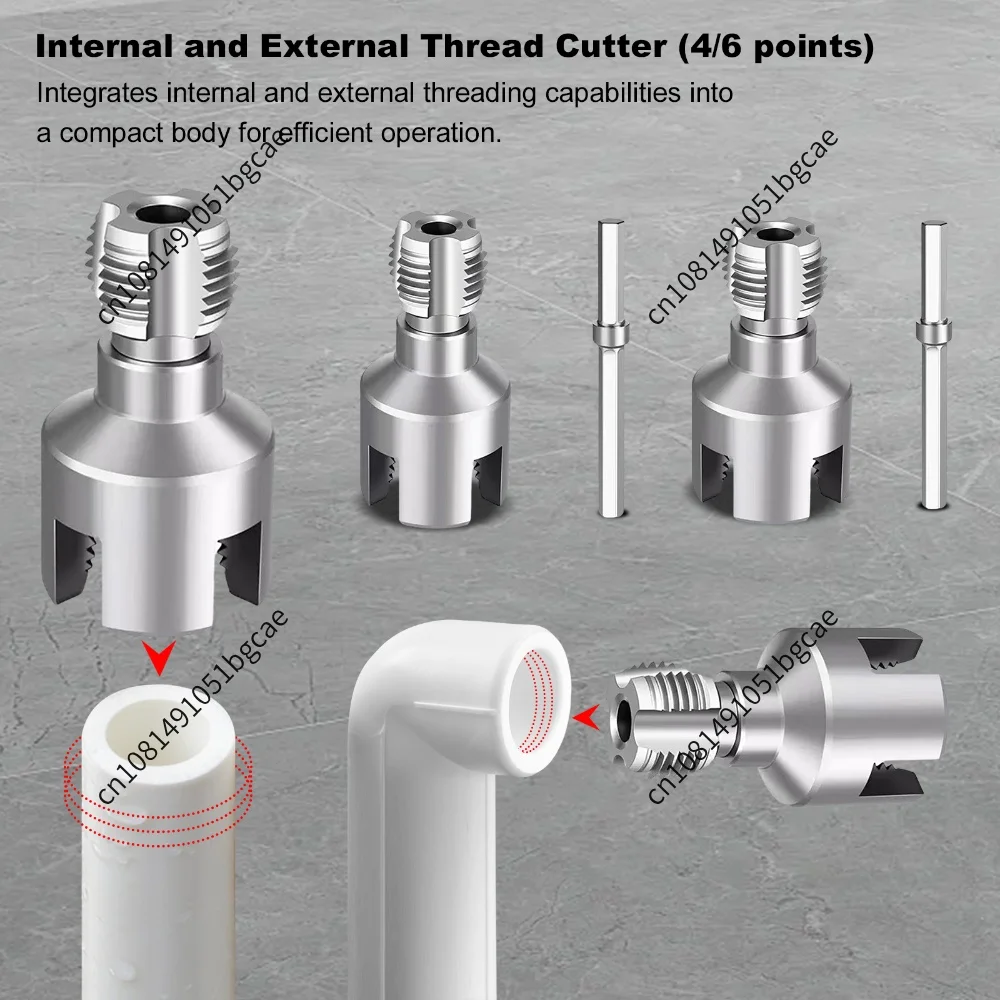 Integrated Internal & External Pipe Threading Tool 1/2in 3/4in 1in PVC Pipe Threader Kit for Plumbing Projects and Home Repairs