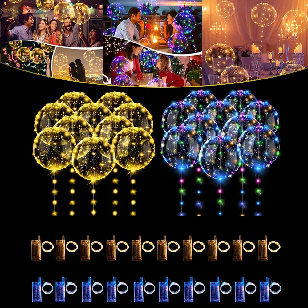 10Pcs LED Luminous Bobo Balloons  with Light String Clear Balloon Festival Decor Birthday Wedding Party Supplies Baby Shower