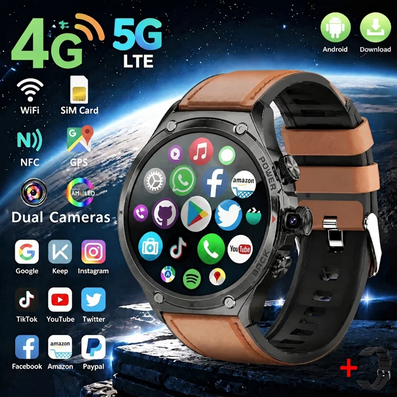 H12 4G Android Smartwatch 180°Rotatable 800W Camera AMOLED Screen GPS NFC Heart Rate Monitor Independent SIM Call Smartwatch Men