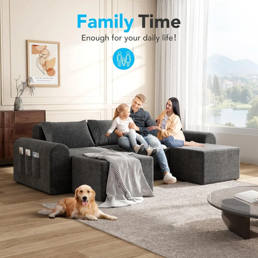 أريكة مقطعية للجلوس العميق على شكل حرف U مع مسندين و3 وسائد لغرفة المعيشة المريحة #6