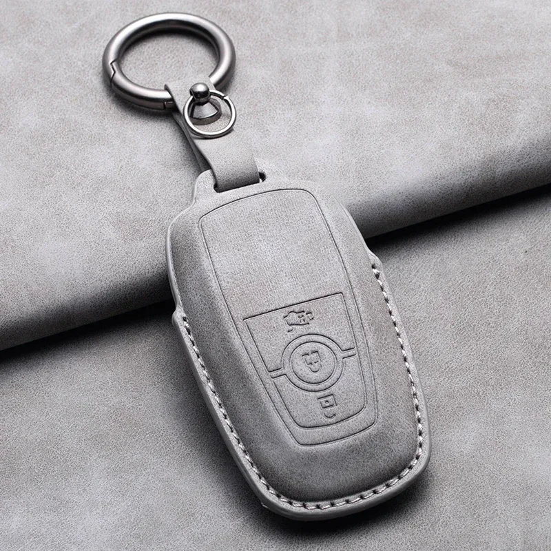 

Leather Car Key Case Cover For Ford 2021 2022 Bronco Sport F150 MX5 F350 Fusion Mustang Explorer F250 EcoSport Edge Lincoln