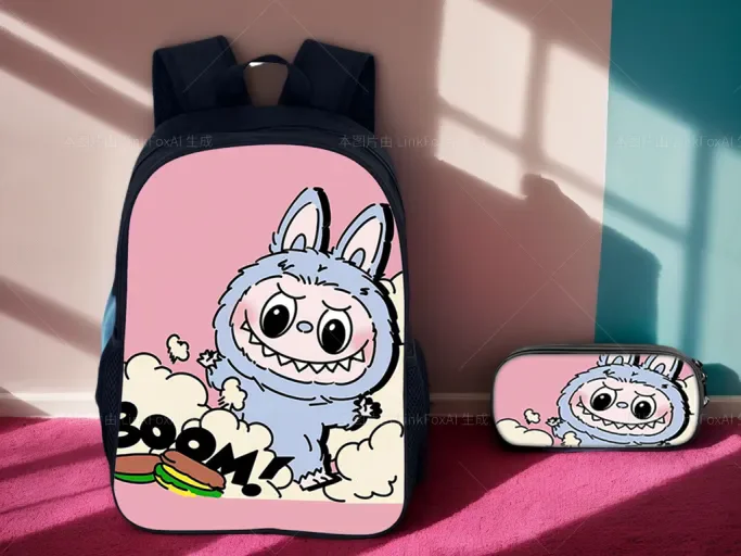 

Labubu Student Trendy Cartoon Backpack and Pencil Case,Classic Canvas Daypack Big School Book Bag for Boy,Girl