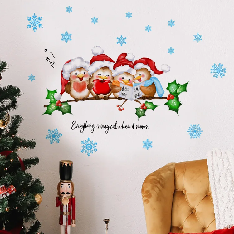 Weihnachtszweig, süßer Vogel, Wandaufkleber, Glasfenster, Dekor für Kinderzimmer, Schlafzimmer, Heimdekoration, Aufkleber, Neujahr, Cartoon-Wandbild – Detail 6