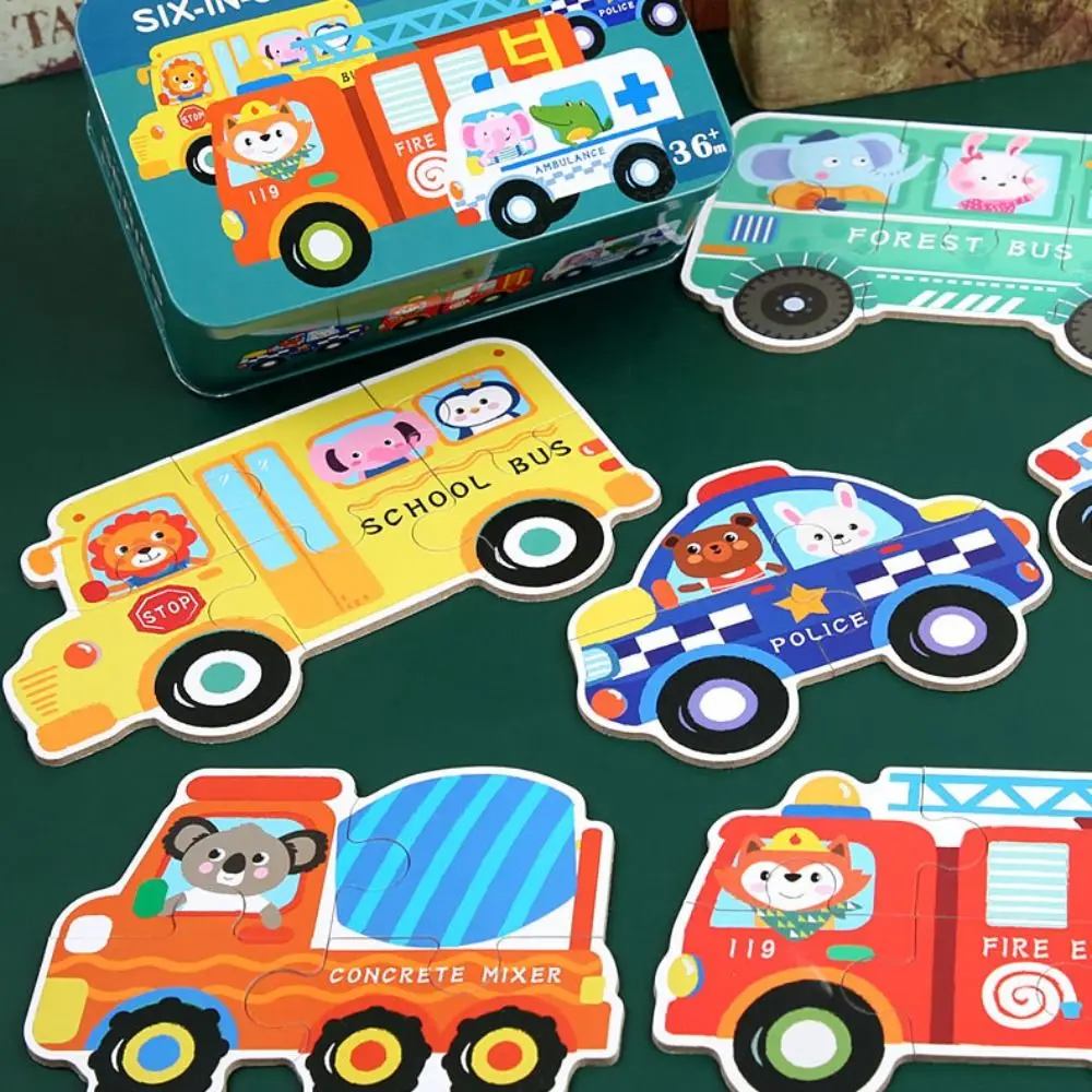 Dinosaurus Kartun Hewan Jigsaw Mobil Pendidikan 3D Puzzle Kayu Montessori Warna-warni Bayi Mainan Kayu Mainan untuk Anak-anak