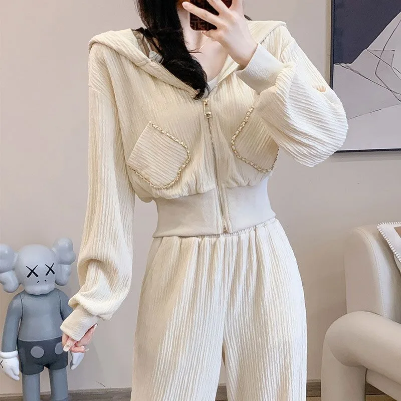 

Sports Set for Women in Autumn Winter 2023 New Small Fragrant Style Loose Cardigan Sweater Jacket Straight Leg Pants Two Pieces