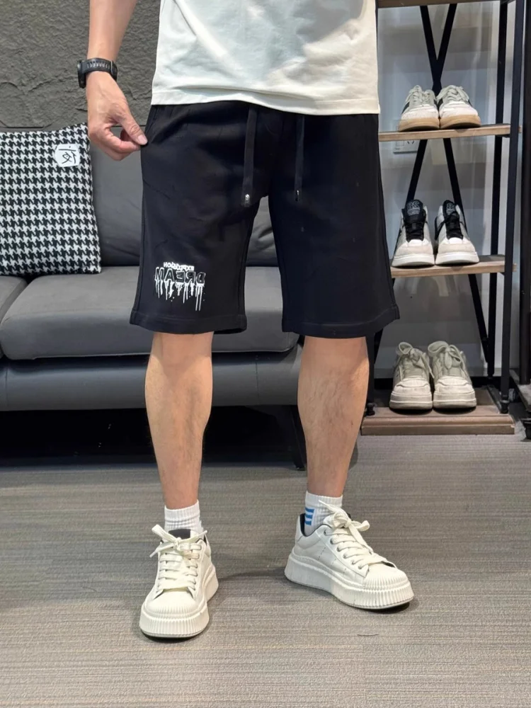 

Summer Thin Embroidered Knitted Casual orts for Boys Loose Fit Straight Leg Five-Quarter Length Breathable Comfortable Cott...